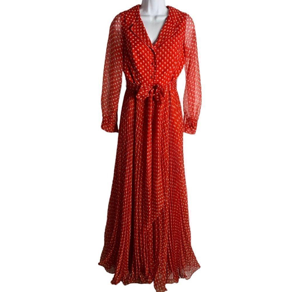 Vintage 60s Jack Bryan Chiffon Jumpsuit S Red Polka Dots Accordion Pleats Groovy